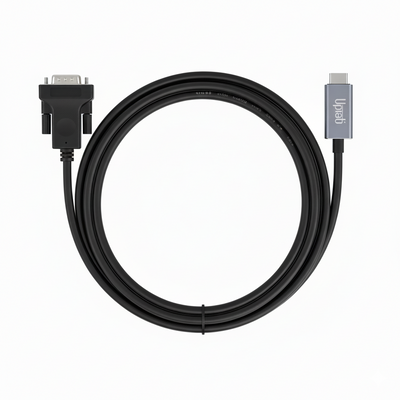 Black cable with connectors on a white background